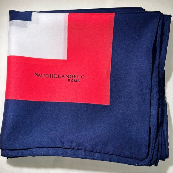 MICHELANGELO ROMA VINTAGE SCARF CLASSIC GEOMETRIC STYLE—NAVY FUCHSIA & PINK 🇮🇹 - Picture 6 of 14